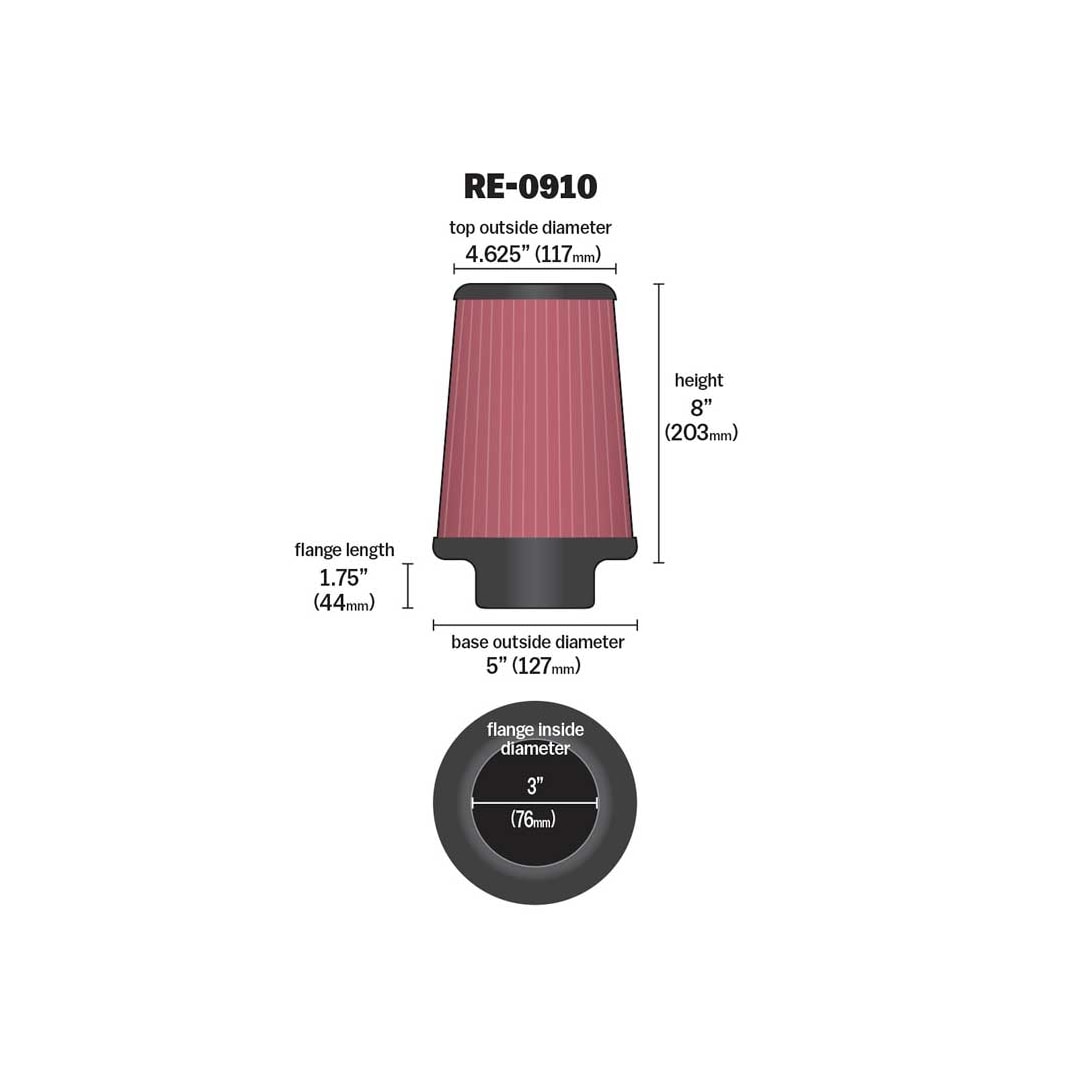 High-Flow Original Universal Air Filter - 3"FLG, 5"B, 4-5/8"T, 8"H