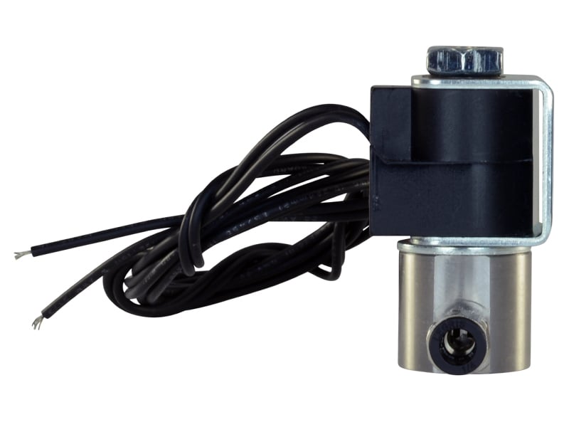 THE AEM WATER/METHANOL SOLENOID IS A 2-WAY, NORMALLY CLOSED 12V VALVE WITH STAIN