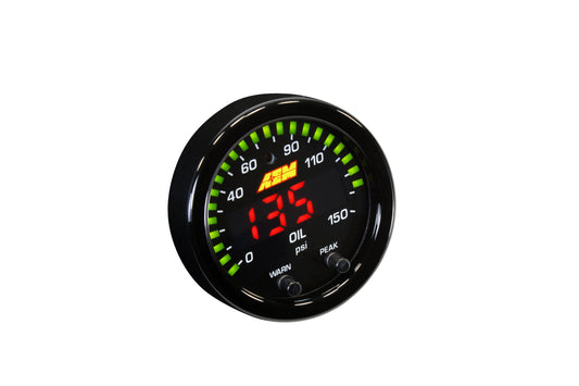 X-Series Oil Pressure Gauge 0150psi / 010bar. Black Bezel & Black Faceplate