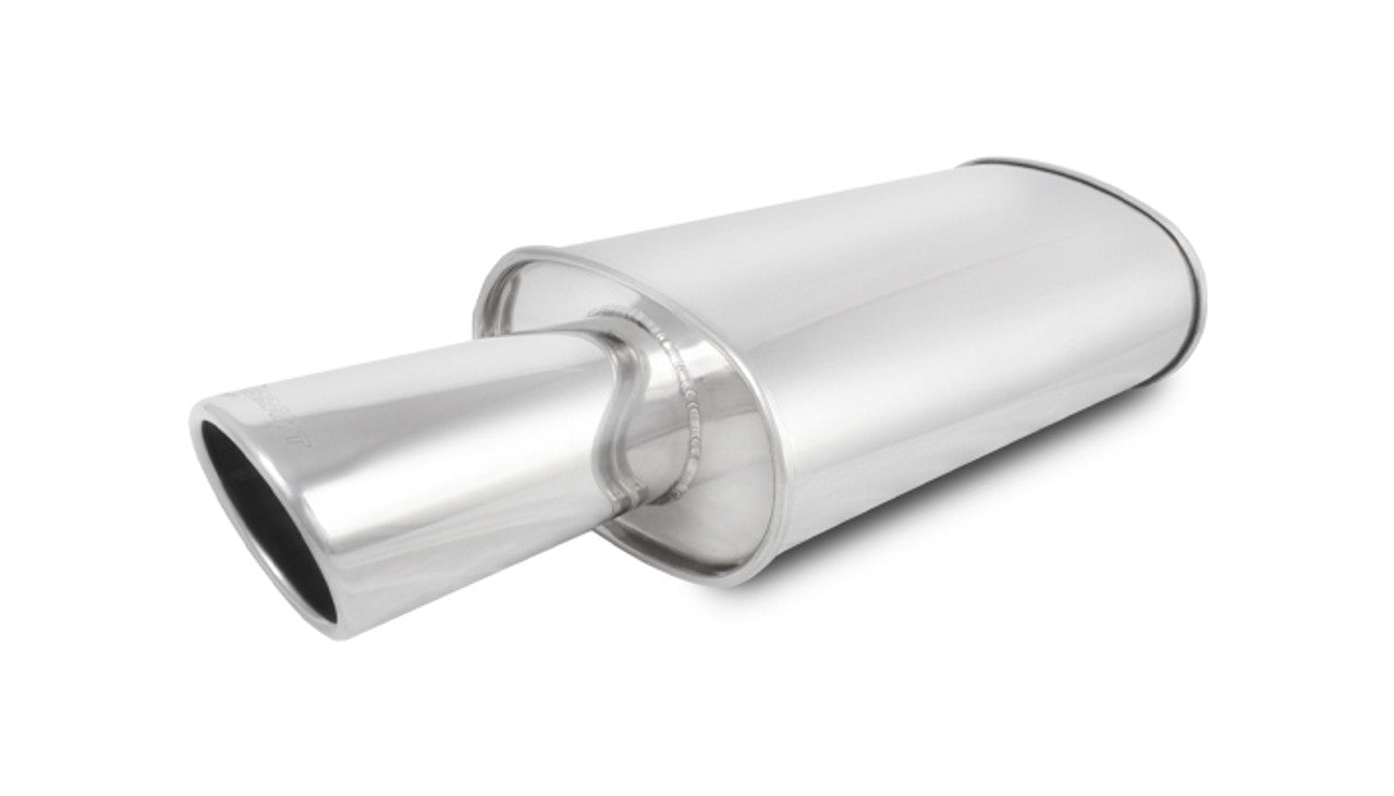 Muffler TURBO Oval 4 Round Angle Cut Tip - 3 Inlet I.D.