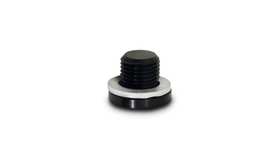Fitting, Plug, Male 12mm x 1.25, includes crush washer, Aluminum, Black Anodized