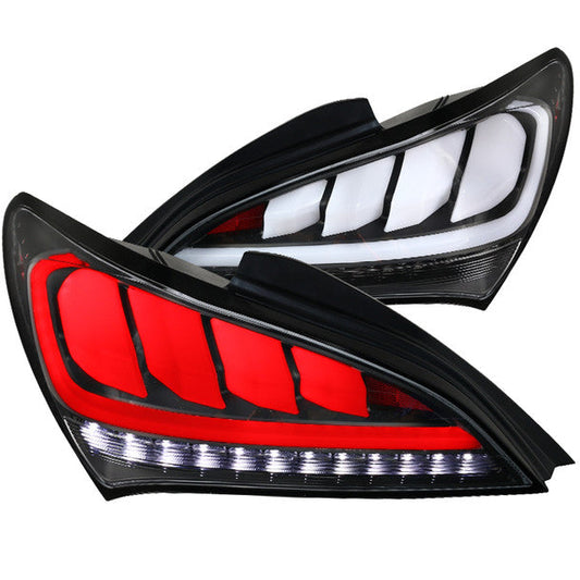 JDM Brand 2010-2016 Hyundai Genesis Coupe White Bar Sequential LED Tail Lights (Matte Black Housing/Clear Lens)