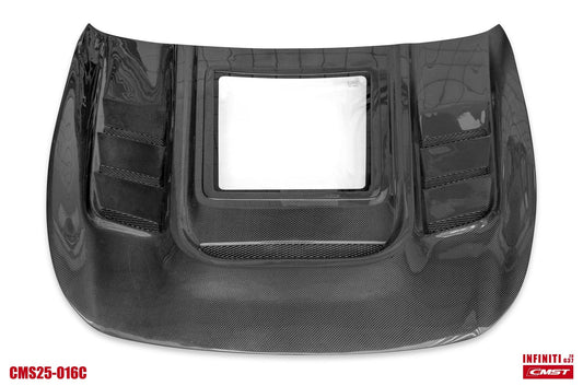 JDM Brand 2009-2013 Infiniti G37 Sedan CMST Tempered Glass Transparent Hood (Carbon Fiber)