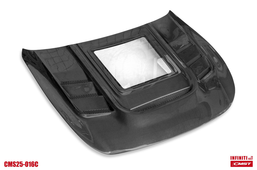 JDM Brand 2009-2013 Infiniti G37 Sedan CMST Tempered Glass Transparent Hood (Carbon Fiber)