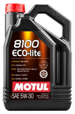 Motul 8100 ECO-LITE Fully Synthetic 0W-20 Engine Oil - 5 Liters