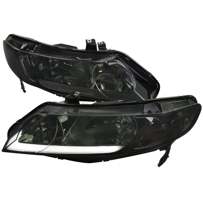 JDM Brand 2006-2011 Honda Civic 4DR Sedan Factory Style Headlights w/ LED Strip (Chrome Housing/Smoke Lens)