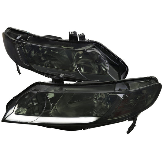 JDM Brand 2006-2011 Honda Civic 4DR Sedan Factory Style Headlights w/ LED Strip (Chrome Housing/Smoke Lens)