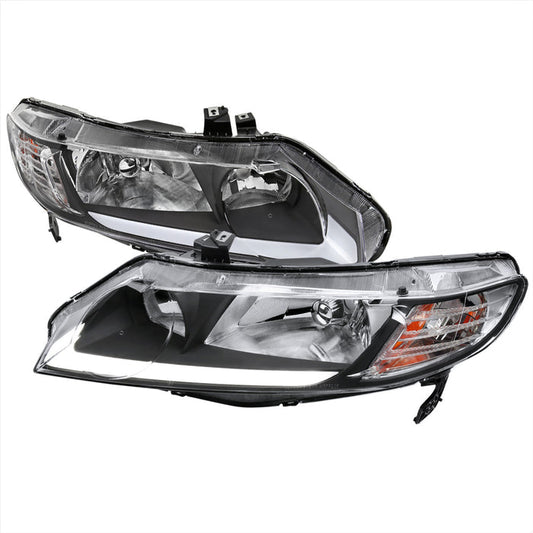 JDM Brand 2006-2011 Honda Civic 4DR Sedan Factory Style Headlights w/ LED Strip (Matte Black Housing/Clear Lens)