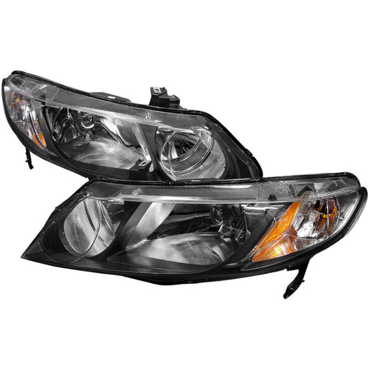 JDM Brand 2006-2011 Honda Civic Sedan Crystal Headlights (Matte Black Housing/Clear Lens)