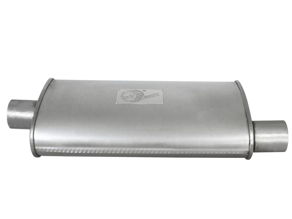 aFe Scorpion Aluminized Steel Muffler 2-1/2 In/Out, 4"H x 9"W x 18"L Center/Off"