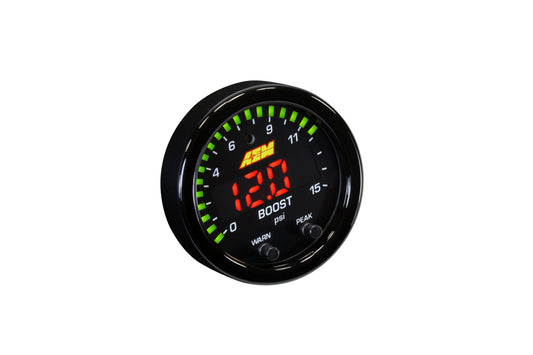 X-Series Pressure Gauge 015psi. Black Bezel & Black Boost/Fuel Faceplate