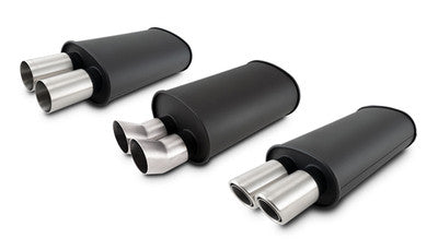 STREETPOWER FLAT BLACK Oval Muffler with Dual 304SS Brushed Tips; Inlet ID: 3.00
