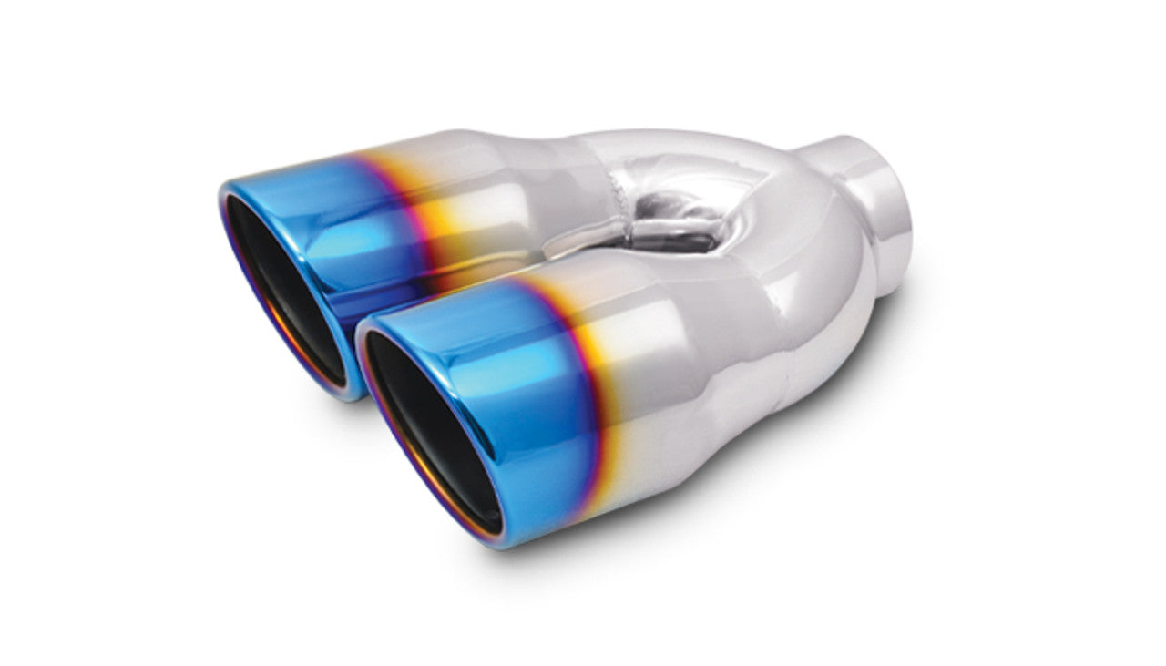 2.5 ID Dual 3.5 OD Round SS Tips (Single Wall, Angle Cut) with Burnt Blue Fini