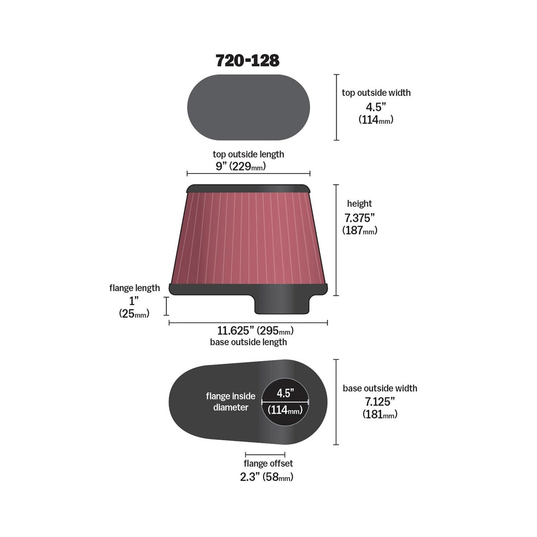 AIRAID CONE; 4-3/8 F 11-1/2" X 7"B X 9" X 4-1/2"T 7-3/8"H SYNTHAFLOW"