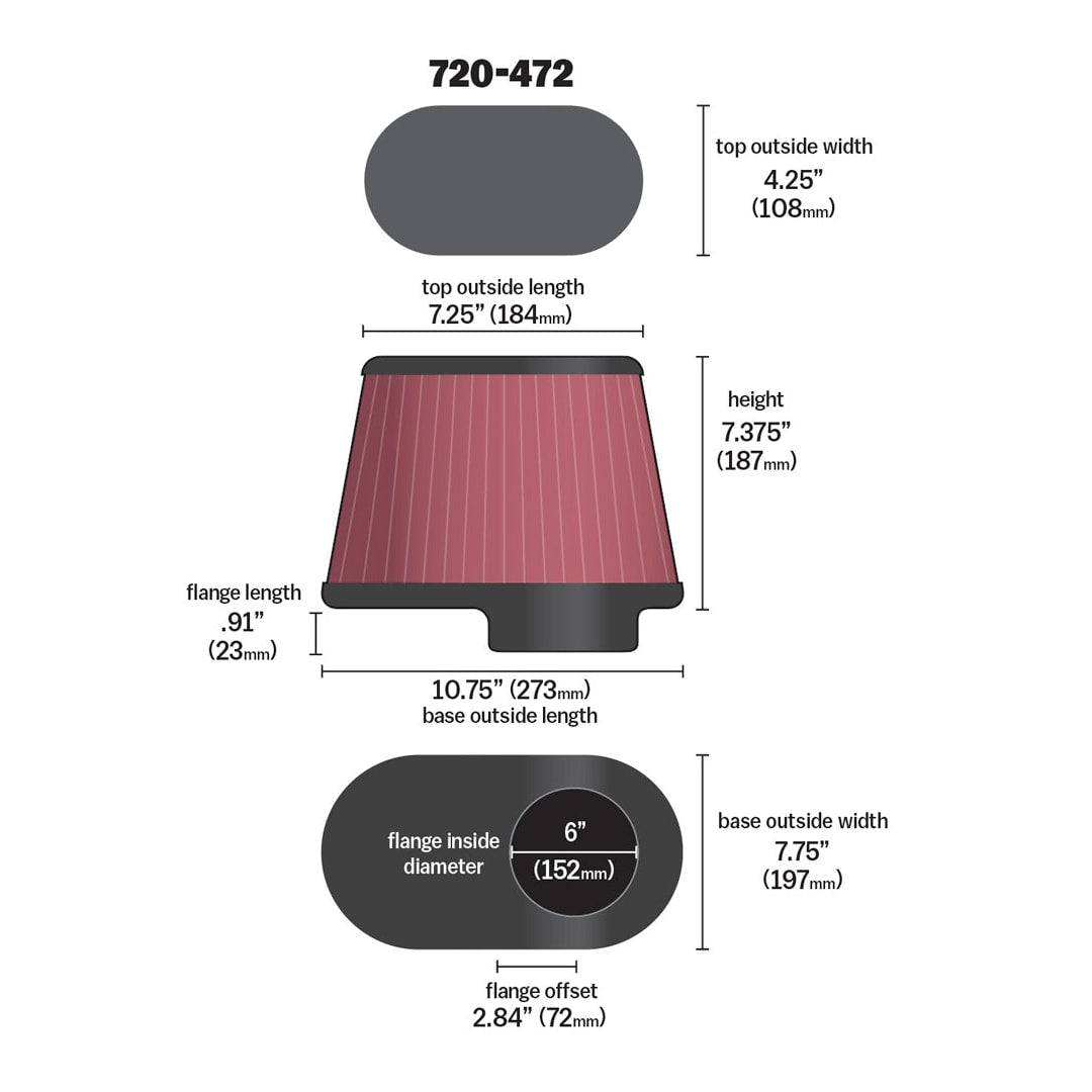 AIRAID CONE; 6 FLG 10-3/4" X 7-3/4"B X 7-1/4" 4-1/4"T 9"H SYNTHAFLOW"