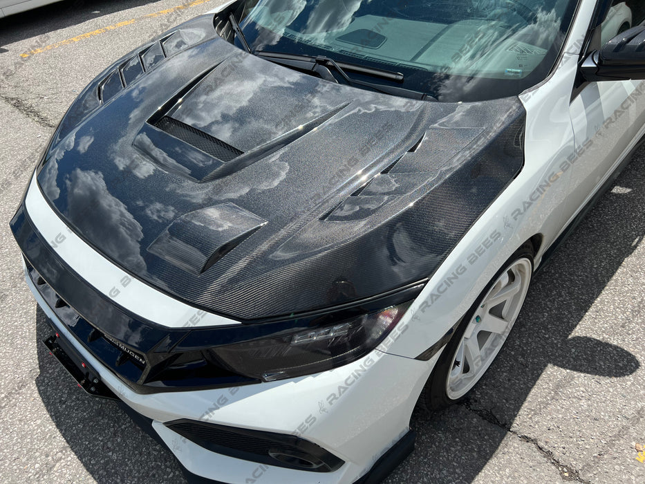 JDM Brand 2016-2021 Honda Civic FC1/FC3/FK7 JS Style Hood (Carbon fiber)