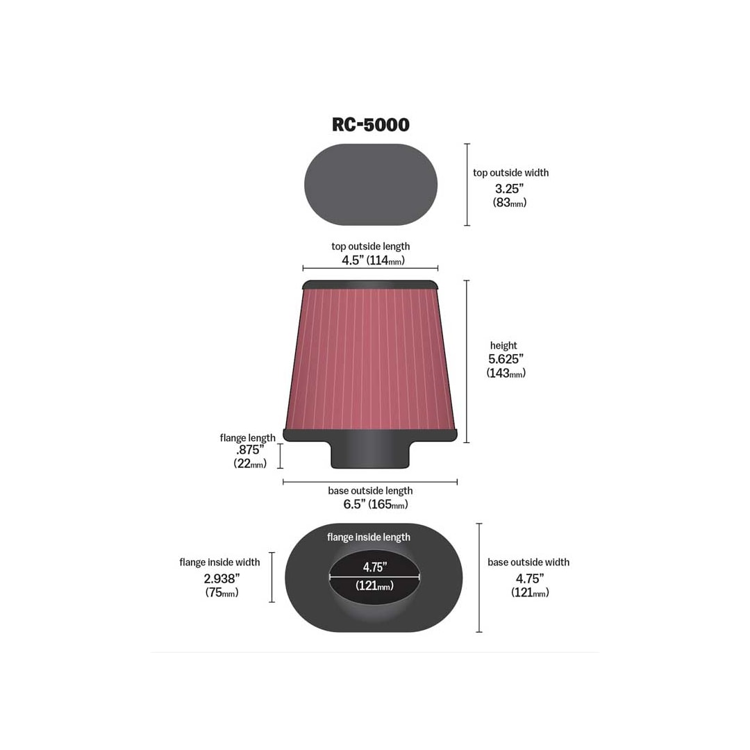 High-Flow Original Universal Air Filter - OVAL FLG; GM TPI CUSTOM