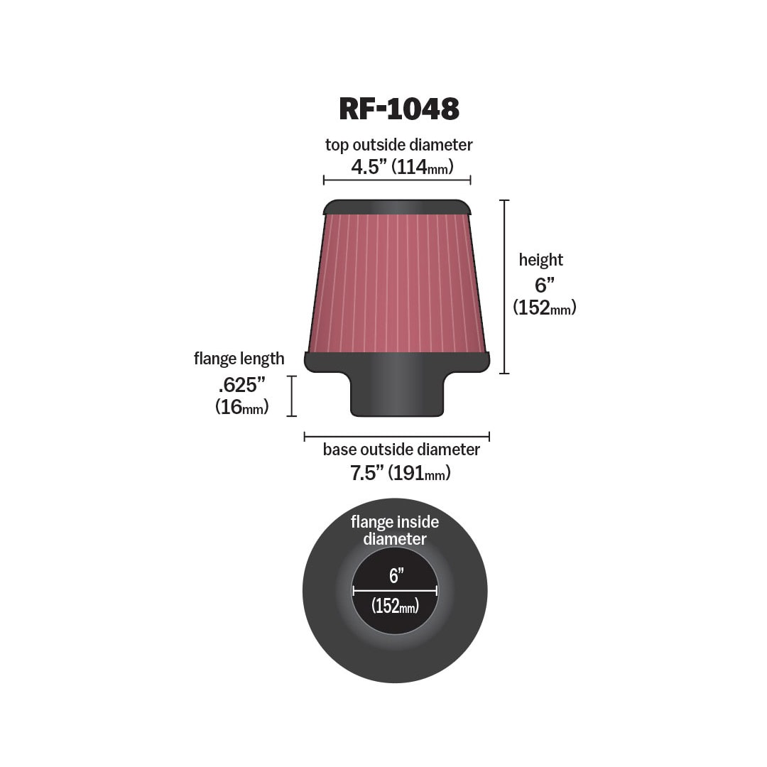 High-Flow Original Universal Air Filter - 6"FLG, 7-1/2"B, 4-1/2"T, 6"H