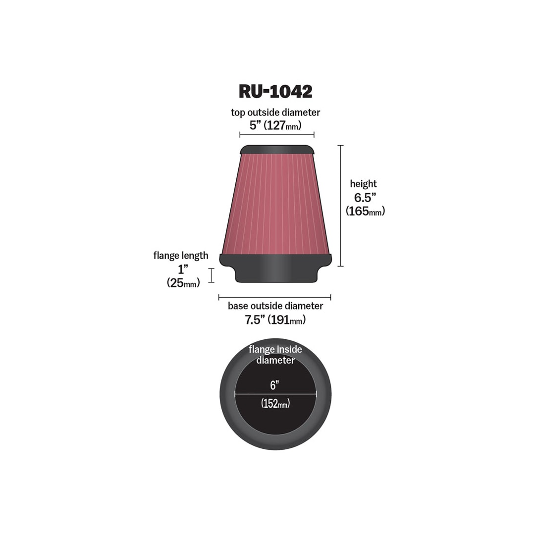 High-Flow Original Universal Air Filter - 6"FLG, 7-1/2"B, 5"T, 6-1/2"H
