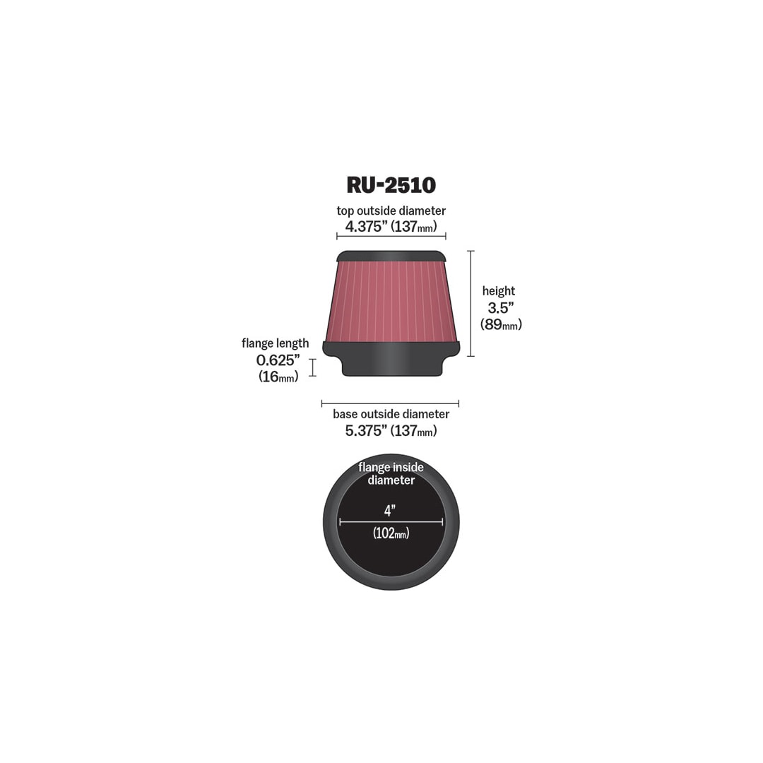 High-Flow Original Universal Air Filter - 4"FLG, 5-3/8"B, 4-1/2"T, 3-1/2"H