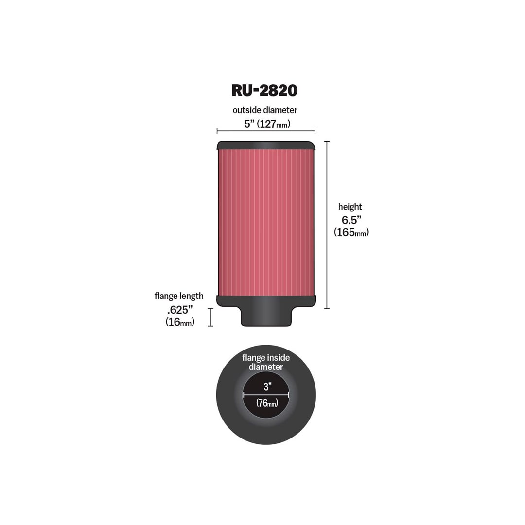 High-Flow Original Universal Air Filter - 3"FLG, 5"OD, 6-1/2"H
