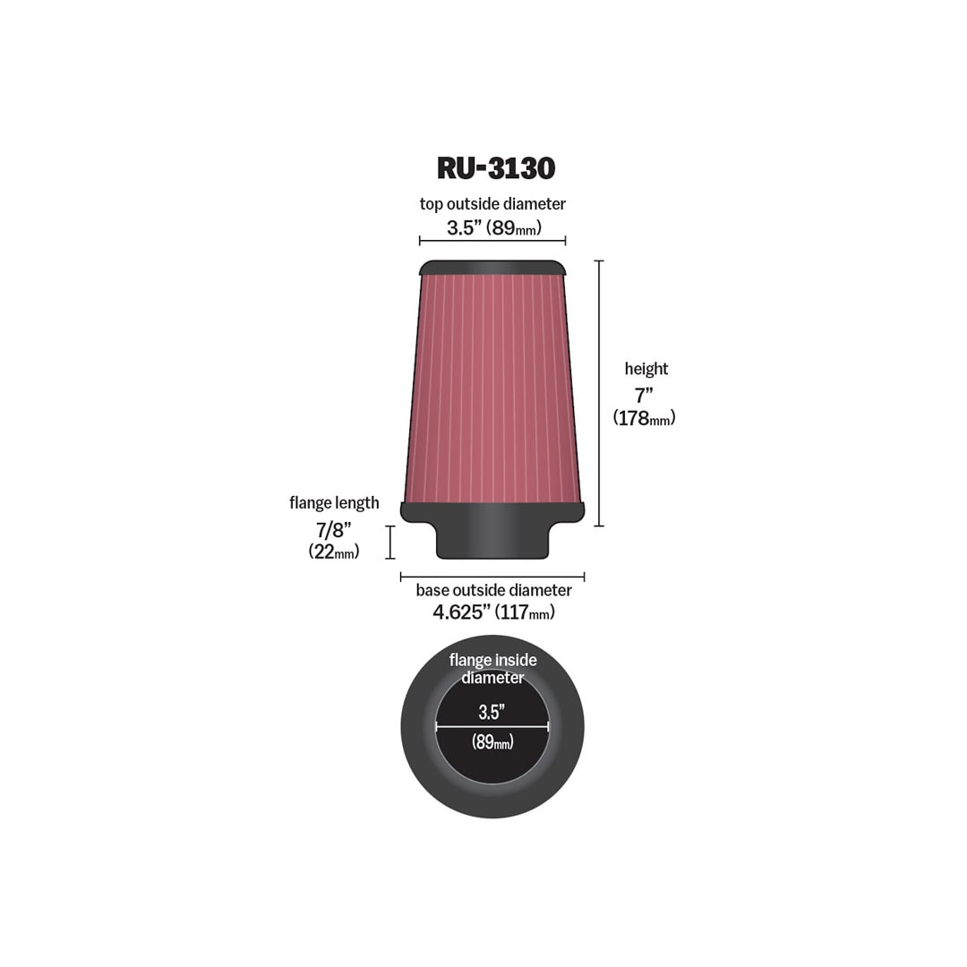 High-Flow Original Universal Air Filter - 3-1/2"FLG, 4-5/8"B, 3-1/2"T, 7"H