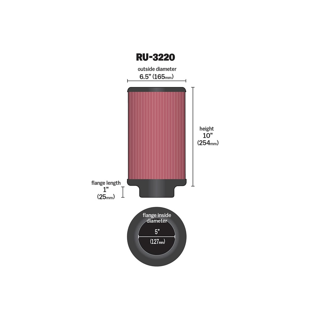 High-Flow Original Universal Air Filter - 5"ID FLG, 6-1/2"OD, 10"H