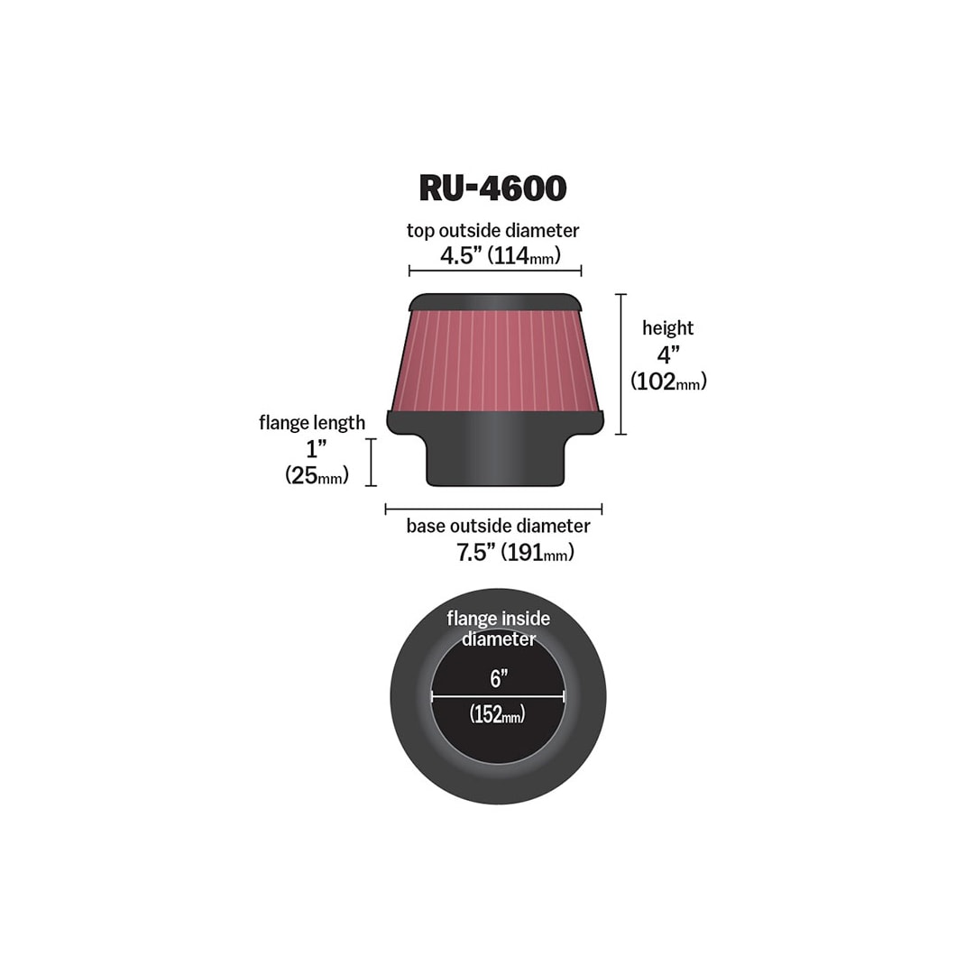 High-Flow Original Universal Air Filter - 6"FLG, 7-1/2"B, 4-1/2"T, 4"H