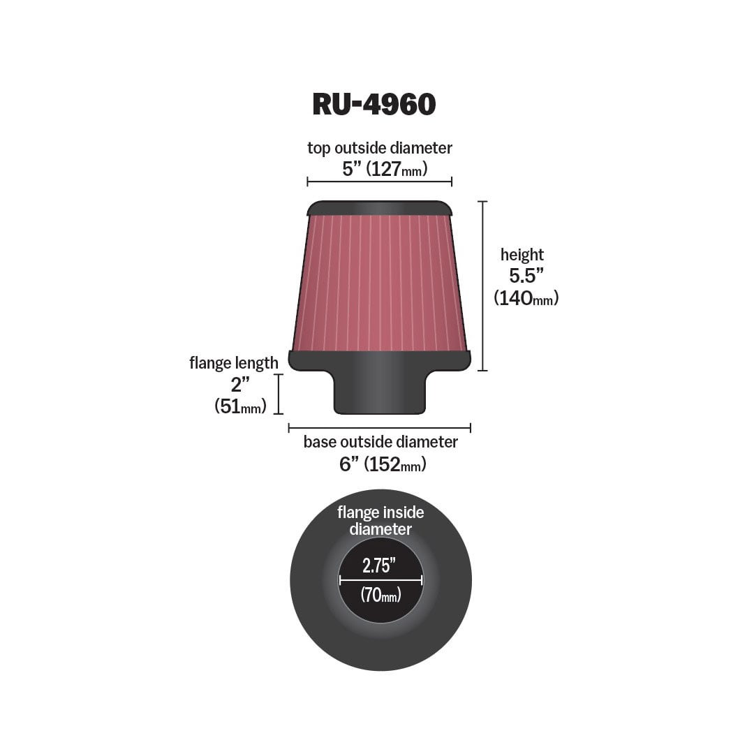 High-Flow Original Universal Air Filter - 2-3/4"FLG, 6"B, 5"T, 5-1/2"H