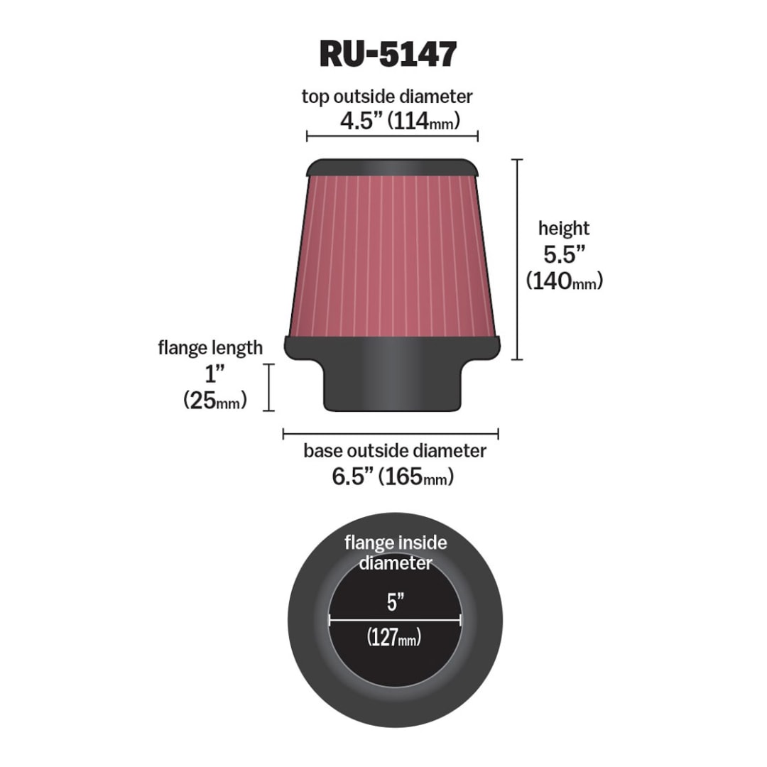 High-Flow Original Universal Air Filter - 5"FLG, 6-1/2"B, 4-1/2"T, 5-1/2"H