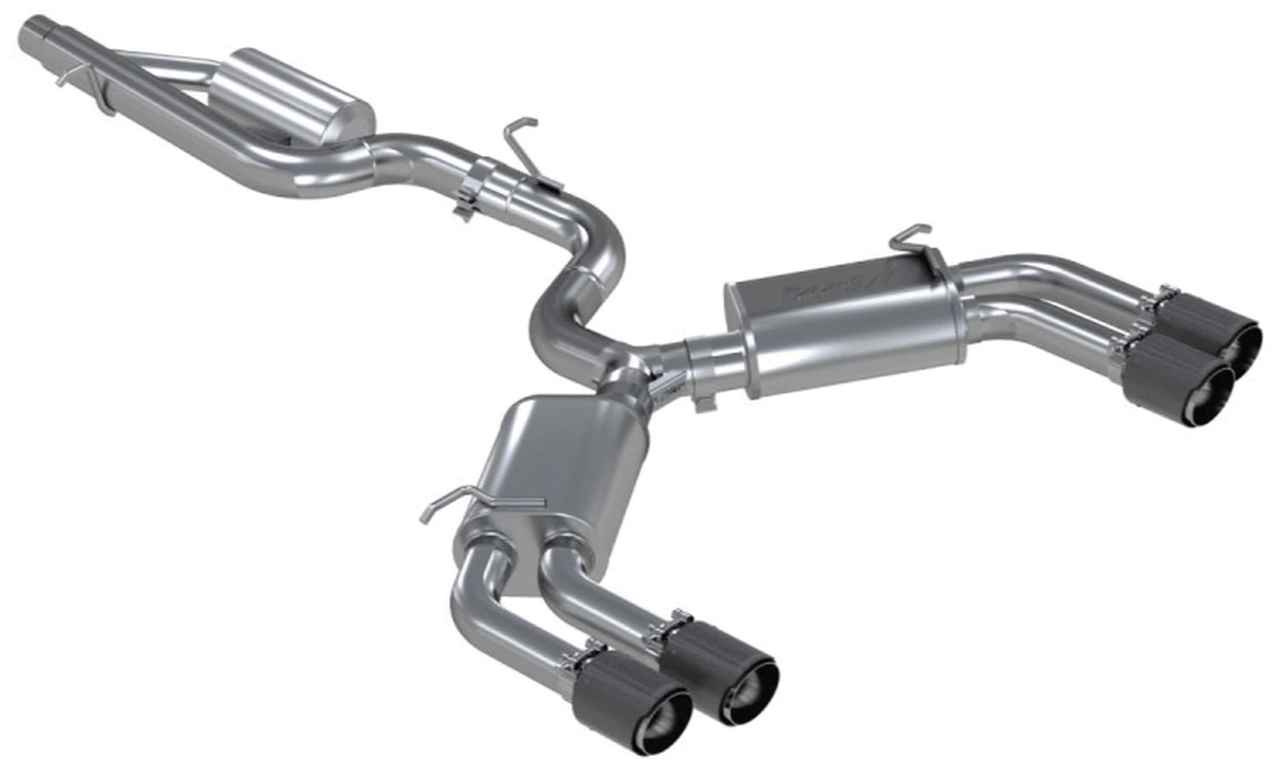 MBRP 3" Cat Back, Quad Split Rear Exit, Valve Delete, T304 with Carbon Fiber Tips, Audi S3 2015-2020
