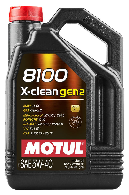 Motul 8100 X-CLEAN GEN2 Synthetic 5W-40 Motor Oil, 5 Liter