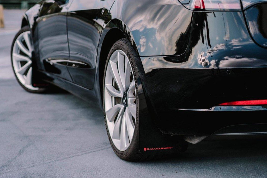 Rally Armor Mud Flaps Tesla 3 2017-23 (Black/Dark Grey Logo)