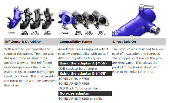 TOMEI TURBO SUCTION HOSE EJ20/EJ25 BLACK (Previous Part Number 451004)